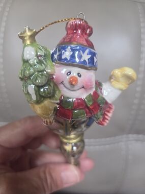 5 Hand-Painted Ceramic & Blown Glass Holiday Ornaments - Snowman ~ Bin 1H